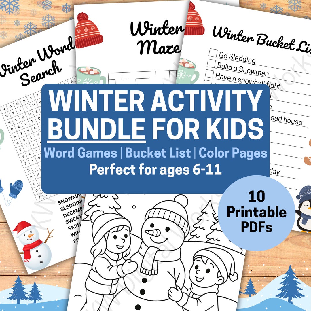 Winter Activity Bundle for Kids Ages 6-11 | Printable Games, Coloring ...