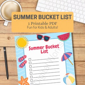 Summer Bucket List Printable PDF | Fun Checklist for Kids & Adults | Vacation Activity Planner | Instant Download | Family Summer Activities