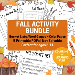 Fall Activity Bundle for Kids | Printable Word Games, Coloring Pages + Bucket Lists | 9 Fall-Themed PDFs for Ages 6–11