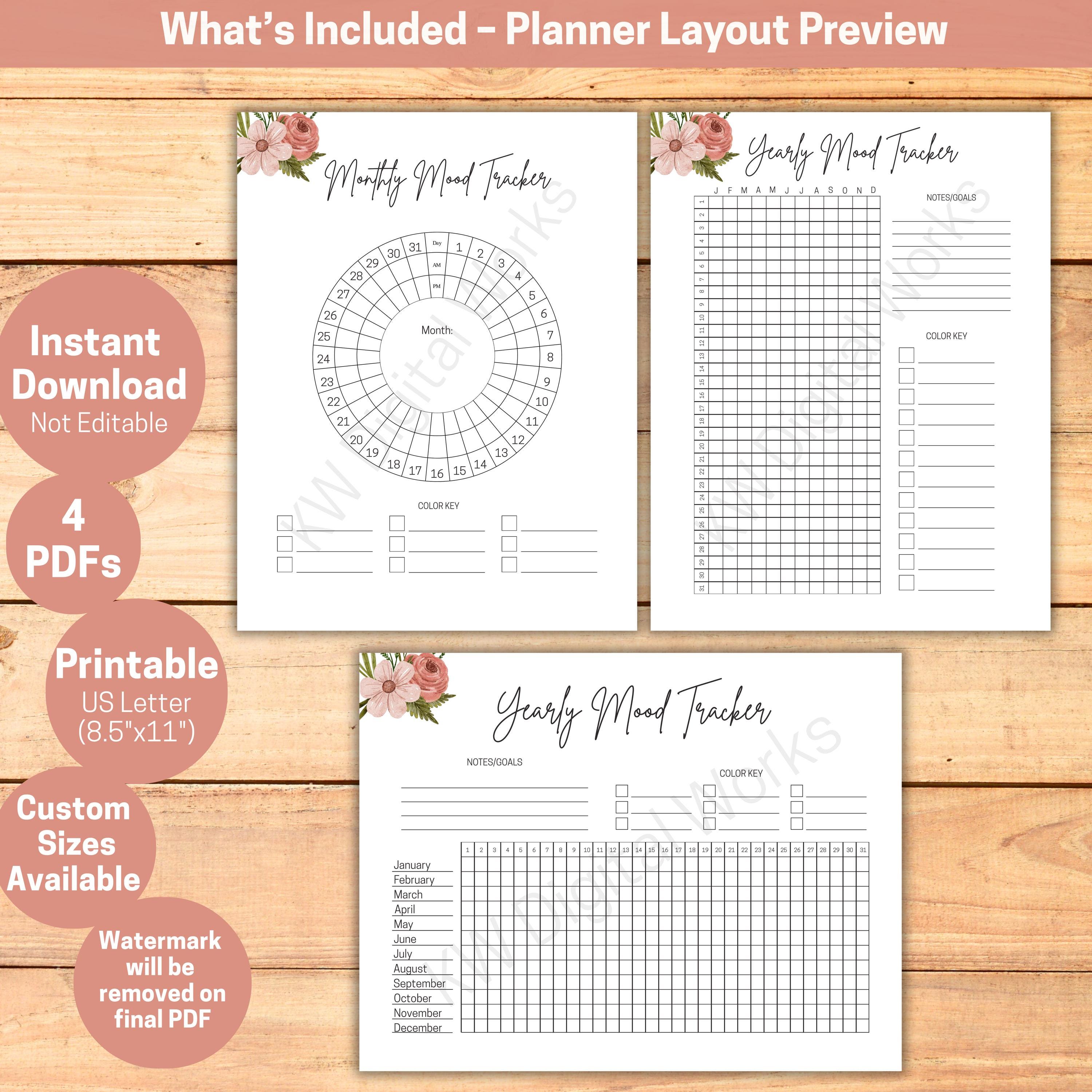 Monthly Yearly Mood Tracker Printable for Moms | Mental Wellness ...