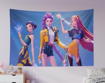 Arazzo Huntrix Kpop Demon Hunters, arazzo Huntrix K-Pop Demon Hunters, regalo per fan degli anime Kpop, decorazione da parete, regali Kpop, arazzo da parete anime