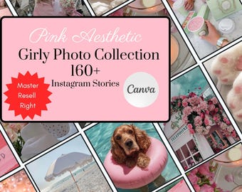 160+ Pink Aesthetic Faceless Instagram Marketing Photo Collection, Luxury PLR Reels Content for Influencers & Social Media, PLR MRR