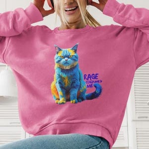 Rage Consumes Me Cat Crewneck, Funny Cat Meme Sweater, Van Gogh Unhinged Cat Crew, Silly Cat Graphic Crew, Weird Humor Unisex Sweatshirt