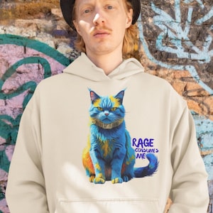 Rage Consumes Me Cat Hoodie,Funny Cat Meme Hoodie,Van Gogh Unhinged Cat Hoodie,Silly Cat Graphic Hoodie, Weird Humor Unsex Hooded Sweatshirt