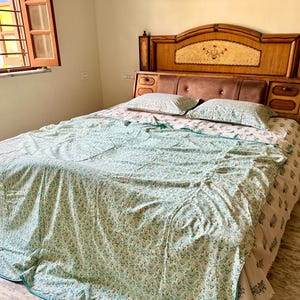 Set di lenzuola in cotone floreale fatto a mano / coperta reversibile AC, Queen/King