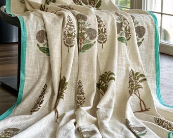 Mintgroene paisley-katoenen jute sprei met bijpassende kussens