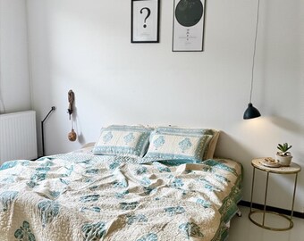 Komplet pościeli bawełnianej z kwiatowym wzorem, styl boho rustykalny z poszewkami na poduszki