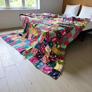 ボヘミアンコットンパッチワークカンタスロー、手作りクイーンサイズ寝具（105x90）