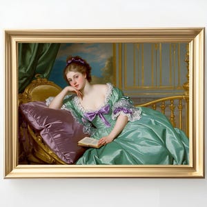 Reclining Lady with Book | Romantic Rococo Digital Painting uk015