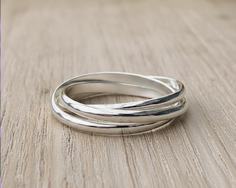 Sterling Silver Trinity Rolling Ring - Russian Wedding Band, Interlocking Rings, Minimalist Fidget Spinner, Meditation Rings, Gift For Her