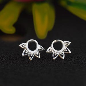 Tiny Silver Mandala Stud Earrings / Lotus Petal Stud Earrings / Dainty Geometric Studs / Minimalist Boho Earrings / Filigree Stud Earrings
