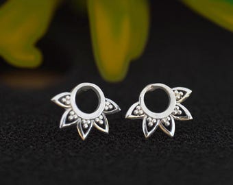 Tiny Sterling Silver Mandala Stud Earrings, Filigree Lotus Flower
