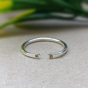 Personalized Stacking Ring / Stackable Rings / Open Band Ring / Two Custom Initial Ring / Silver Minimalist Ring / Personalized Gift for Her