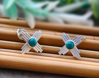 Sterling Silver Zia Sun Post Stud Earrings New Mexico Symbol