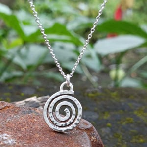Silver Hammered Spiral Necklace - Spiritual Swirl Necklace - Celtic Spiral Pedant - Minimalist Zen Spiral Pendant - Gift for Mother