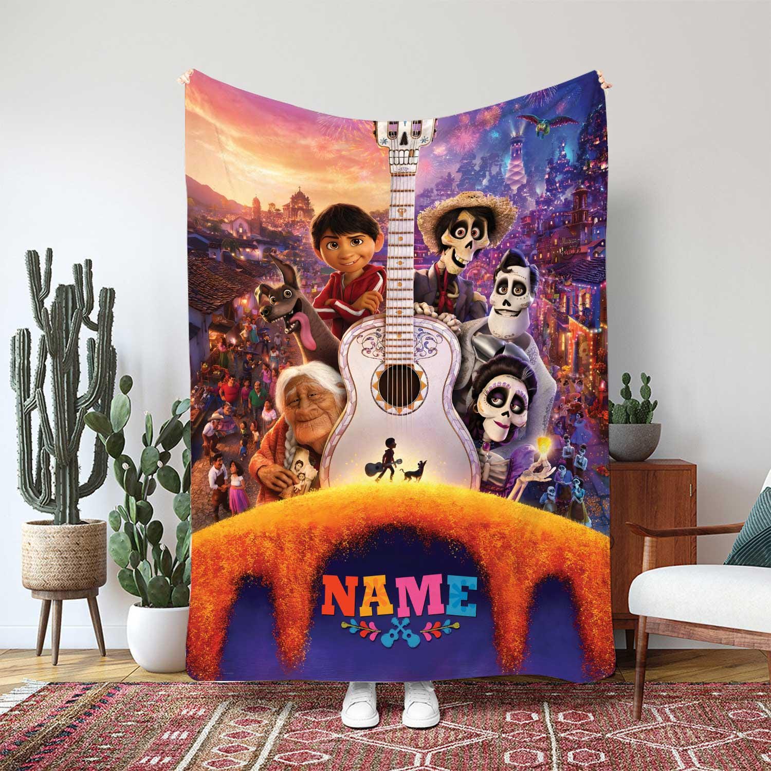Discover Coco Movie Blanket, Mama Imelda Flower Theme Blanket, Land Of The Dead Adventure Blanket, Pixar Skeleton Lady Blanket Decor