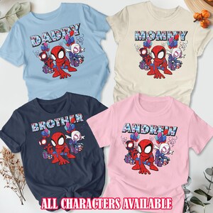 Camiseta de cumpleaños de Marvel Spidey y sus increíbles amigos, camiseta de Disney Spidey, camiseta de Ghost Spider Miles Morales, camiseta personalizada para fiesta de tercer cumpleaños imagen 5