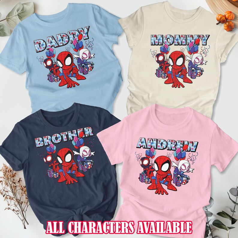 Camiseta de cumpleaños de Marvel Spidey y sus increíbles amigos, camiseta de Disney Spidey, camiseta de Ghost Spider Miles Morales, camiseta personalizada para fiesta de tercer cumpleaños imagen 5