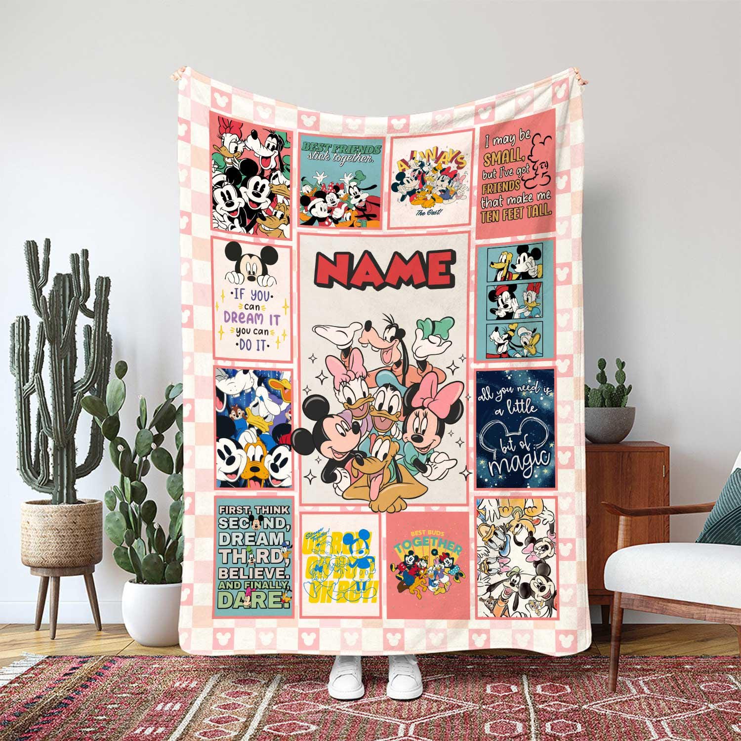 Discover Disney Mickey And Friends Blanket, Mickey Classic Animated Movie Gift, Picture Frame Minnie Character Decor, WDW Disneyland Blanket