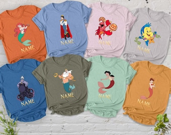 The Little Mermaid Movie Matching Shirt, Ariel Ursula King Triton Tee, Custom Name Ocean Squad Tee, Disneyland Family Trip Shirt