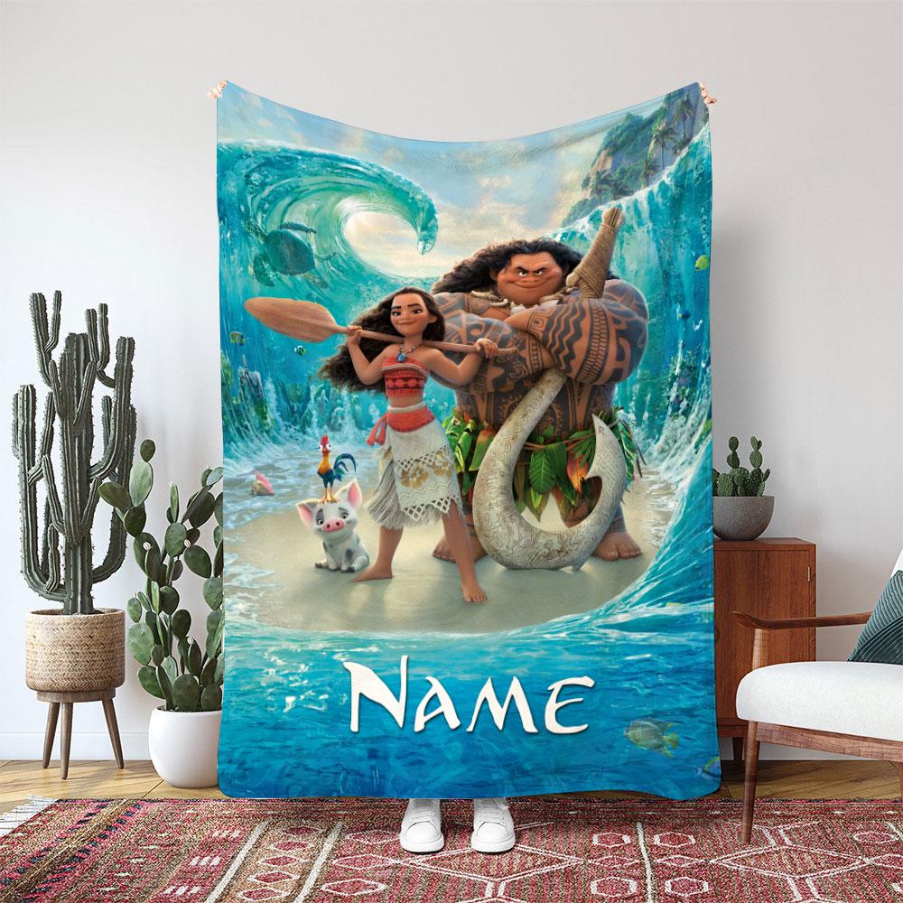 Discover Disney Moana Island Ocean Adventure Blanket, Maui Heihei Pua Gift Blanket, Disney Princess Blanket Gift, Tropical Island Decor