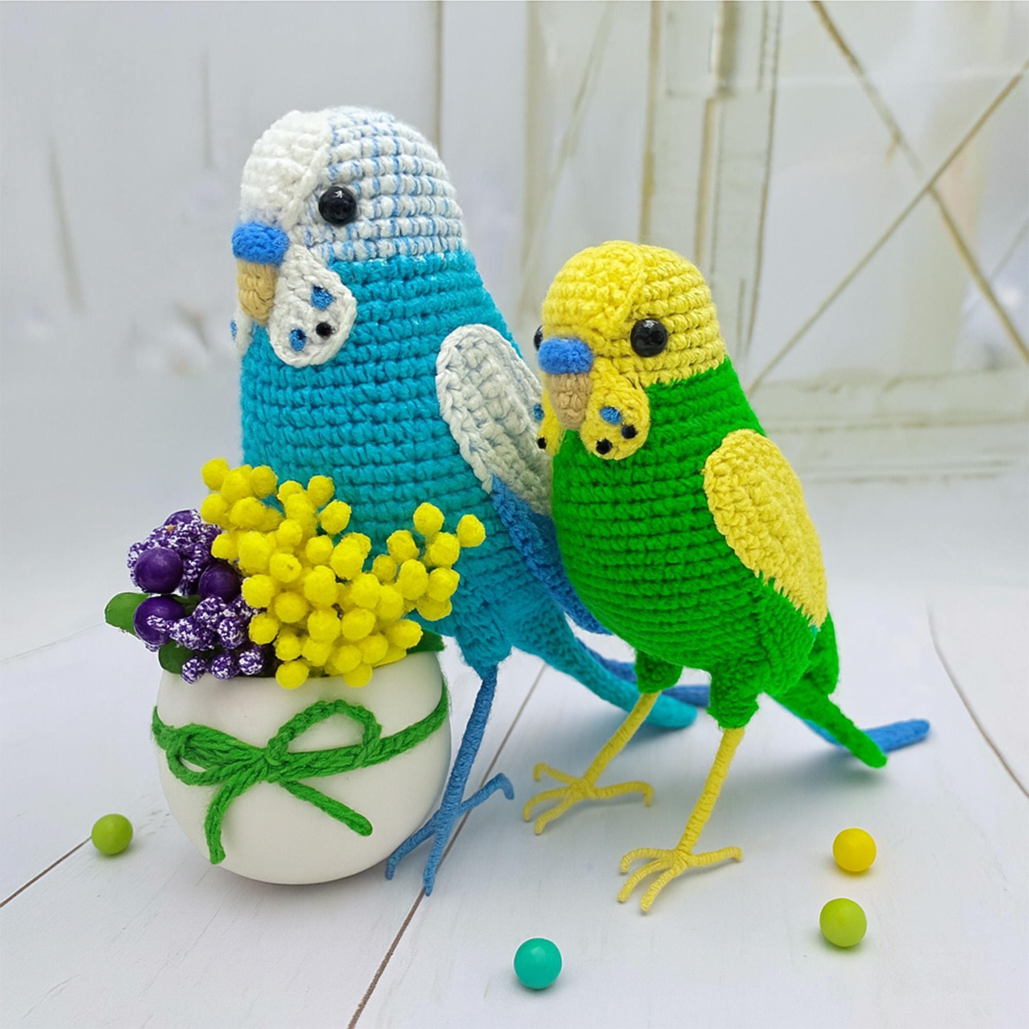 Budgie Crochet Pattern Set of 2, Green & Blue Parrot Plush Toy PDF, Stuffed Bird Amigurumi DIY Tutorial, PDF Download, Instant Download