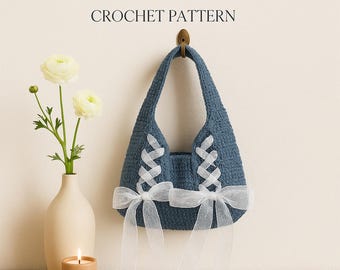Cinta Bag Crochet Pattern PDF – Elegant Ribbon Bow Purse – Beginner Friendly Handbag Pattern – DIY Romantic Shoulder Bag