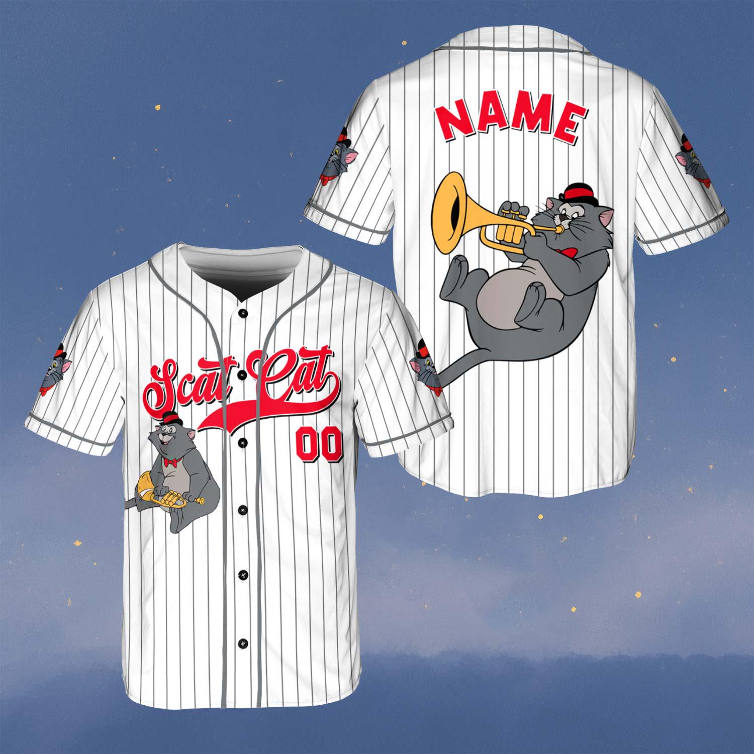 Discover Custom Scat Cat Baseball Jersey, Disney The Aristocats Alley Cat Shirt, Thomas O Malley Duchess Marie Jersey, Scat Cat Jazz Band Shirt