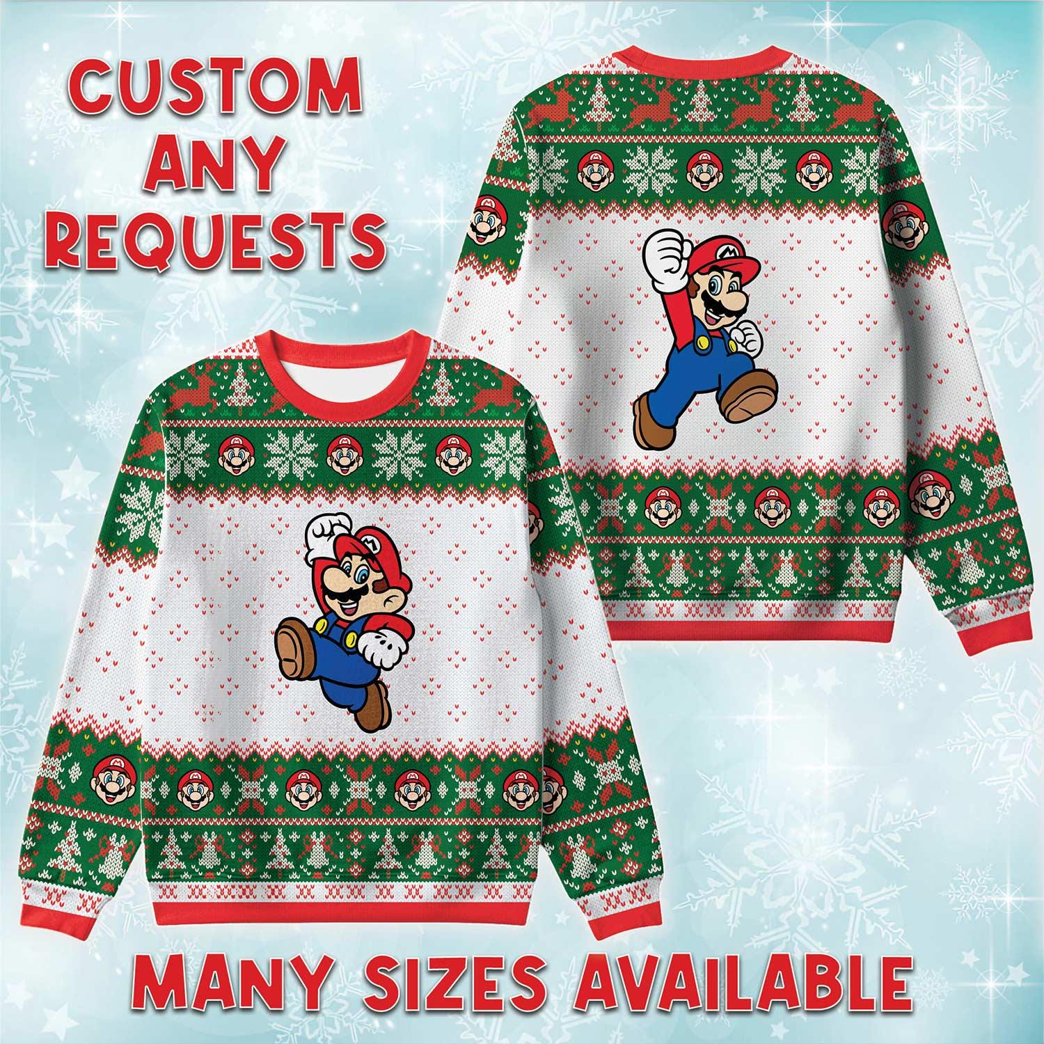 Discover Mario Power Walk Ugly Christmas Sweater, Nintendo Retro Holiday Sweatshirt, Plumber Game Xmas Gift, Gamer Fan Crewneck Gift