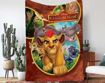 The Lion Guard Blanket, Kion Bunga Fuli Beshte Ono Flying Gift, Custom Name Action Throw Blanket, Magic Cast Birthday Blanket Gift, THA364