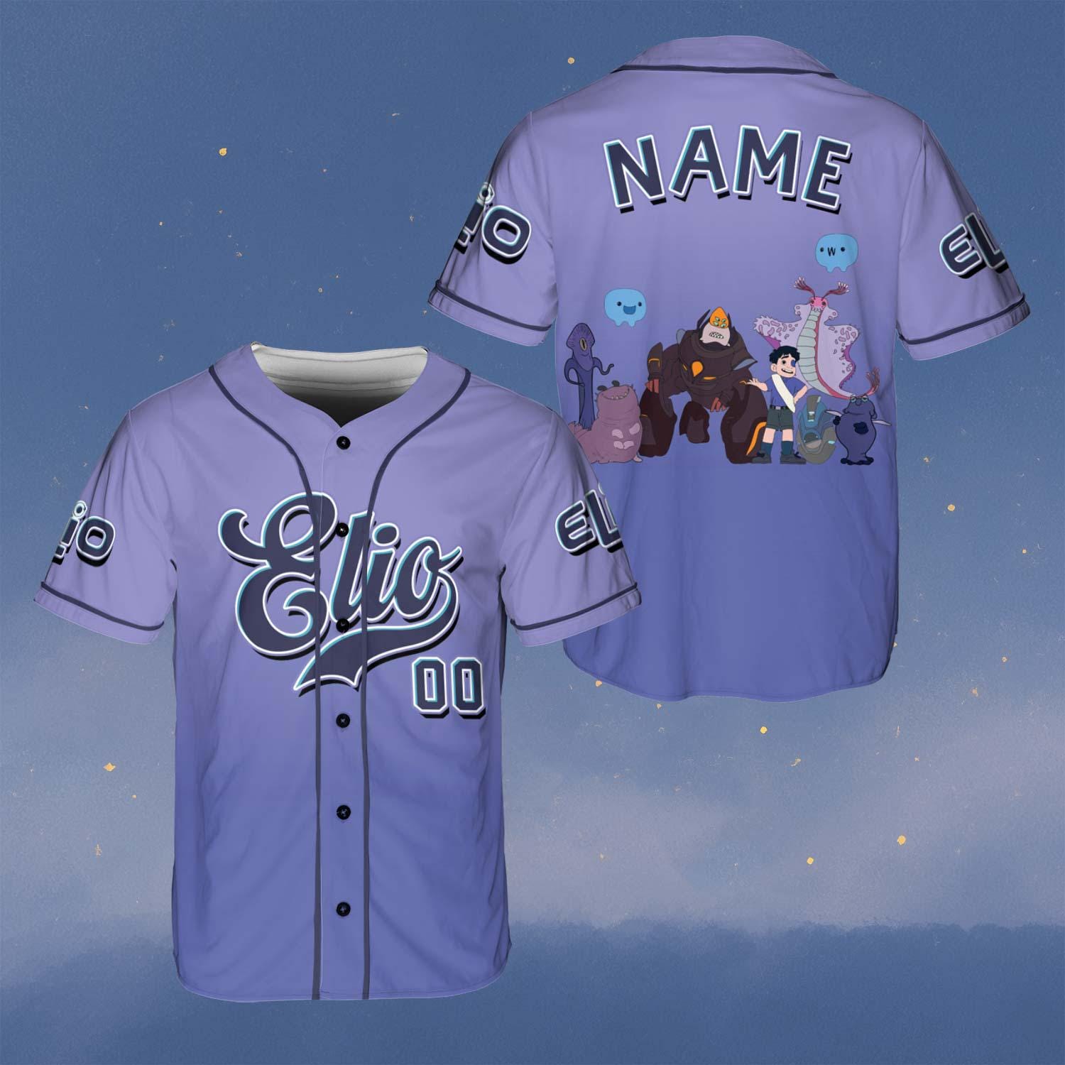 Discover Custom Disney Elio Baseball Jersey, Pixar Elio Movie Shirt, Interstellar Elio And Alien Jersey, Elio Purple Jersey Shirt For Kids