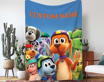 Go Dog Go Baby Blanket, The Dog Family Custom Throw Blanket, Dog Adventure Racing Blanket, Personalized Kids Name Blanket, MKA011