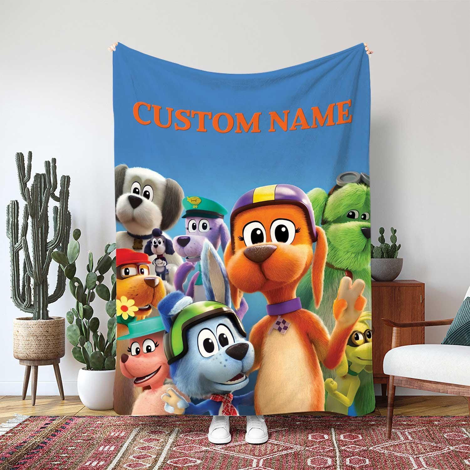 Discover Go Dog Go Baby Blanket, The Dog Family Custom Throw Blanket, Dog Adventure Racing Blanket, Personalized Kids Name Blanket