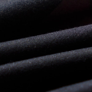May include: Close-up of black fabric with visible texture and folds. The image highlights the material's dark color and subtle variations in the weave, suggesting a garment or textile.