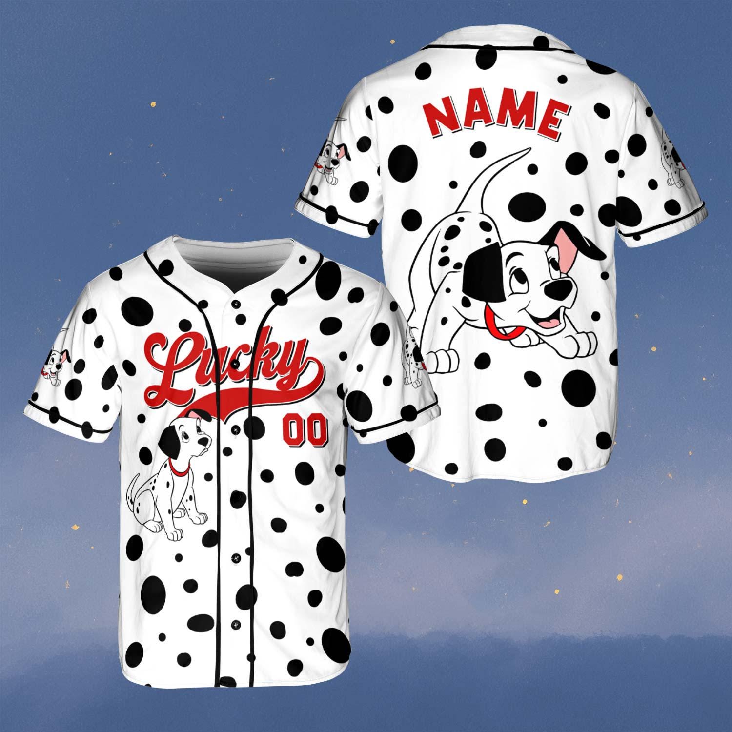 Discover Custom Lucky Baseball Jersey, Disney 101 Dalmatians Puppy Shirt, Pongo Perdita Dalmatian Team Jersey, Lucky Dalmatian Puppy Shirt