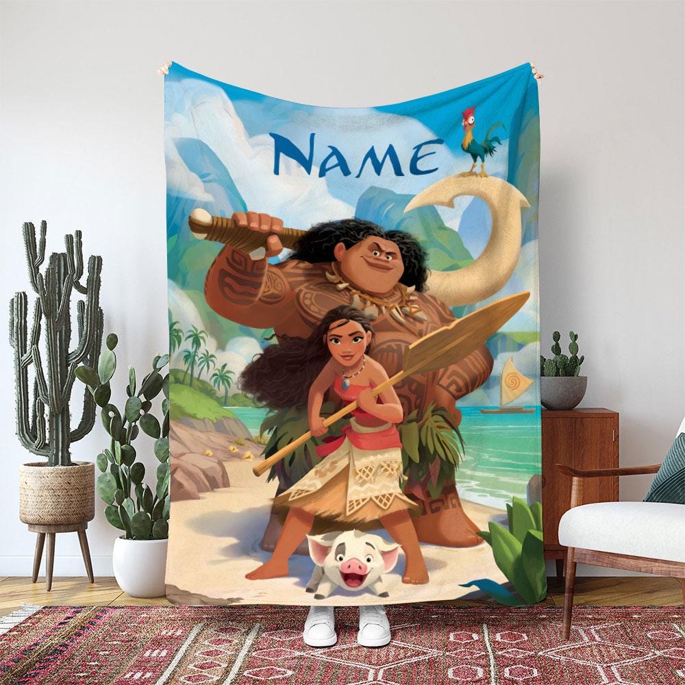 Discover Disney Moana Adventure Blanket, Tropical Island Maui Gift Blanket, Magic Cast Birthday Blanket Gift, Ocean Kids Bedroom Decor