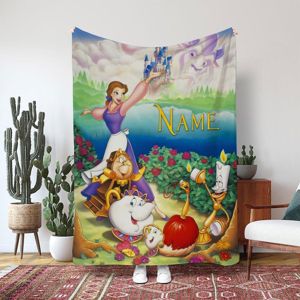 Discover Disney Beauty And The Beast Belle Blanket, Belle Lumiere Cogsworth Blanket, Princess Gift Blanket Decor, Ballroom Magic Kids Decor