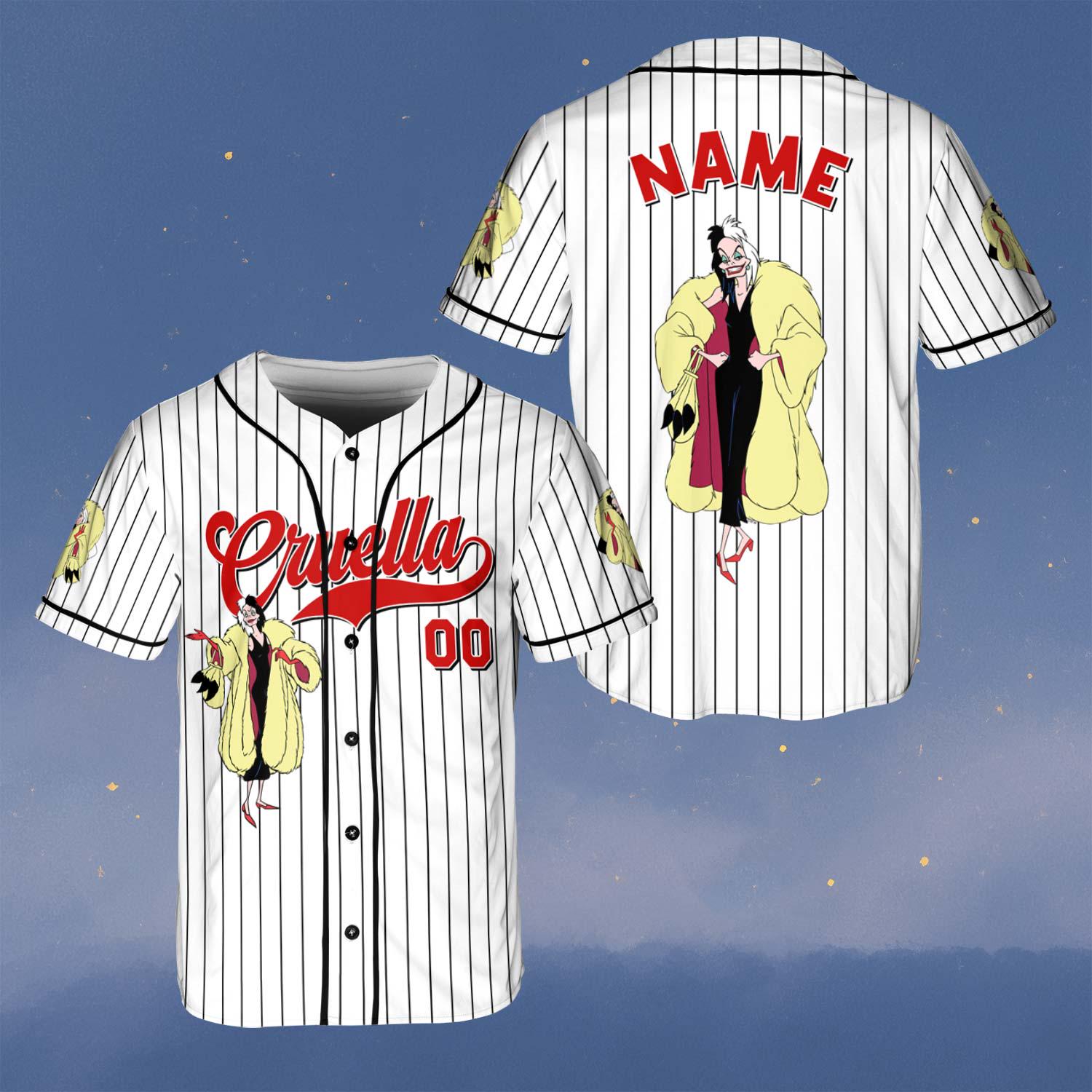 Discover Custom Cruella De Vil Baseball Jersey, Disney 101 Dalmatians Villain Shirt, Pongo Perdita Dalmatian Puppy Jersey, Cruella Villain Fan Shirt