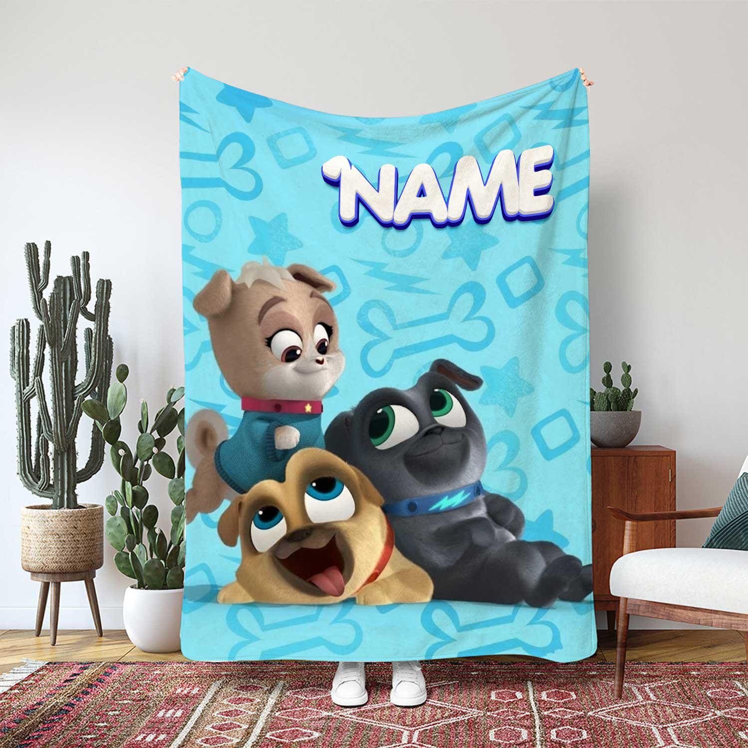 Discover Disney Puppy Pals Blanket, Bingo And Rolly Action Pose Decor, Puppy Dog Adventures Blanket, Disneyland Movie Gift Blanket