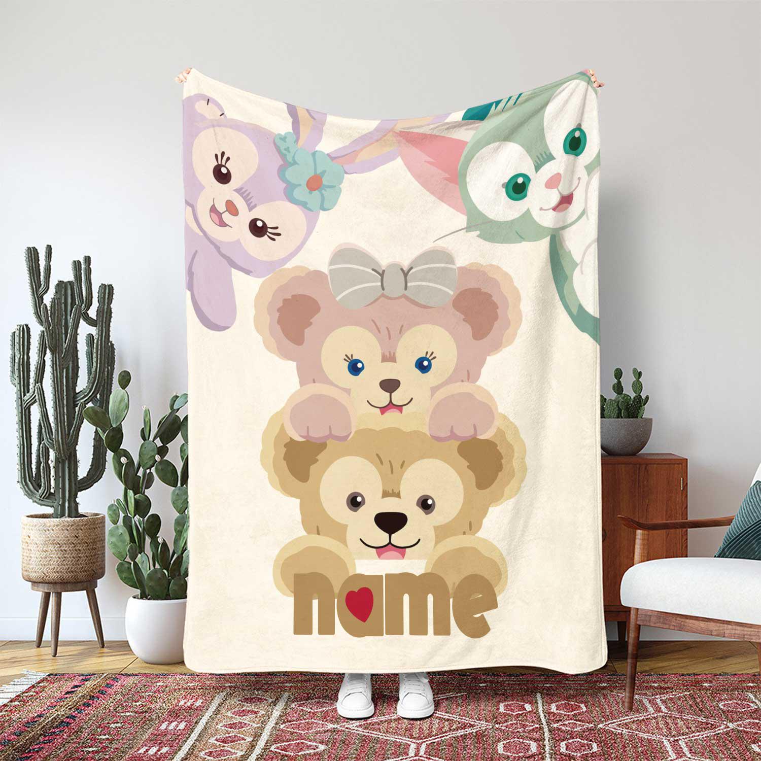 Discover Disney Duffy And Gelatoni Artist Blanket, Duffy Bear And Gelatoni Cat Gift, Disneyland Art Buddy Decor, Magic Cast Birthday Blanket