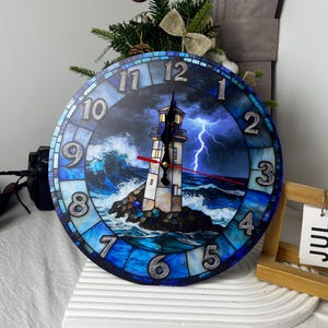 Lighthouse Wooden Wall Clock Bedside Art: Silent Coastal Decor ,12inch Nautical Home Decor