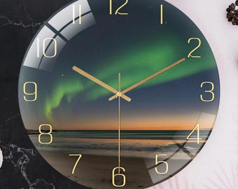 Aurora Tempered Glass Wall Clock: Silent Modern Home Decor