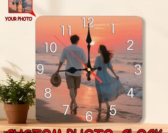 Custom Square Wall Clock, Personalized Gift for  Photo Wood Clocks Art Home Decor