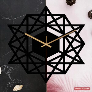 Modern Geometric Wall Clock | Black Hexagon Star Illusion Art | Minimalist Office Decor