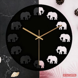 Elephant Silhouette Wall Clock | Minimalist Metal Art | Boho Safari Decor (2D Flat Print)