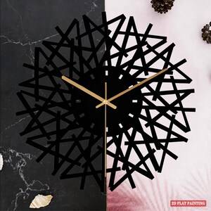 Abstract Geometric Wall Clock | Modern Minimalist Black | Mid Century Room Decor (2D Flat Print)