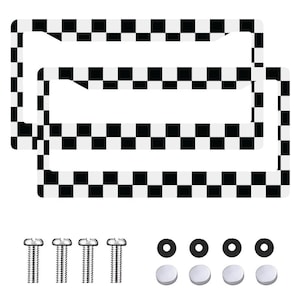 Black and White Checkered License Plate Frame, License Plate Frames Funny Car Plate Frame Holder Cover for Women Men with 2 Holes