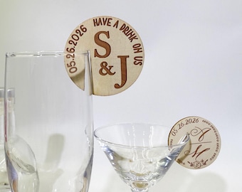 Custom Initials Wedding Drink Tokens, Engraved Acrylic Place Cards