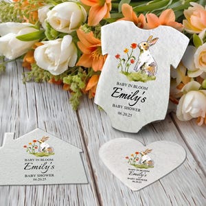 Rabbit Design Seed Paper Baby Bodysuit Favor, Eco-Friendly Baby Shower Favors, Large Plantable Wildflower Seeds Paper Gift Tags in Bulk