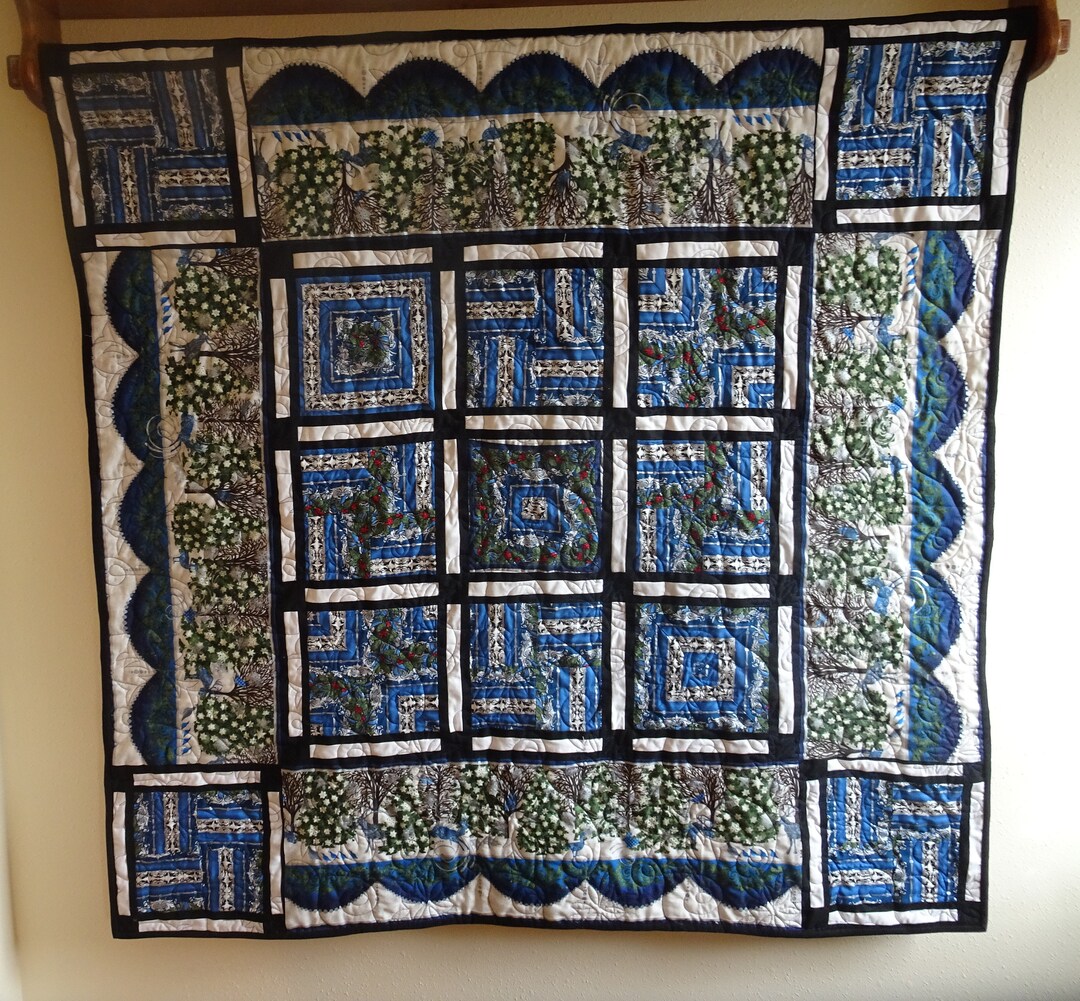 Winter Menagerie Bordered 4patch and Wedges Patchwork Table Wall Quilt